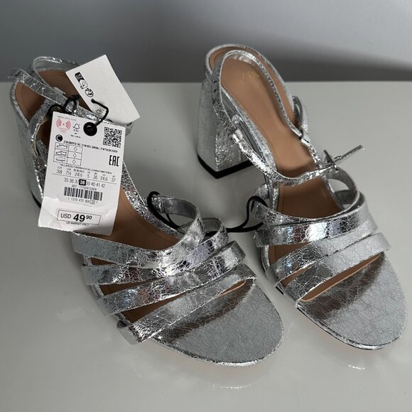 7.5/38 Zara silver party sandals NWT - Picture 3 of 7